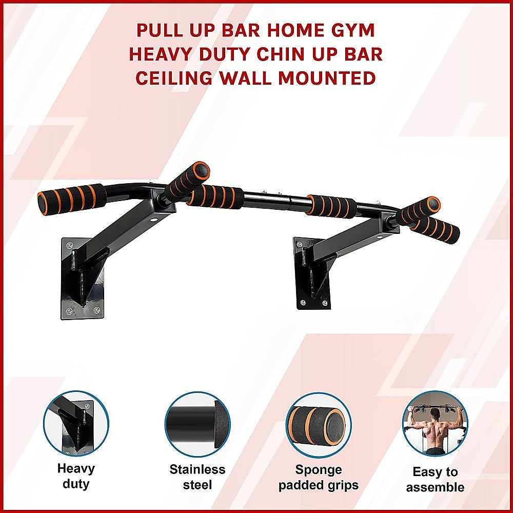 Heavy-duty chin-up bar with sponge-padded grips on a white background