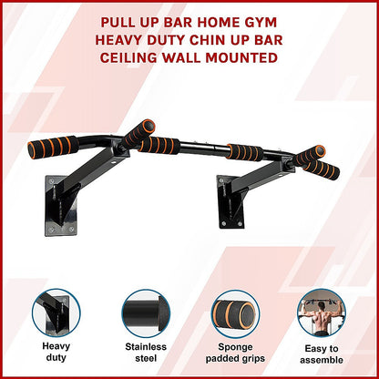 Heavy-duty chin-up bar with sponge-padded grips on a white background