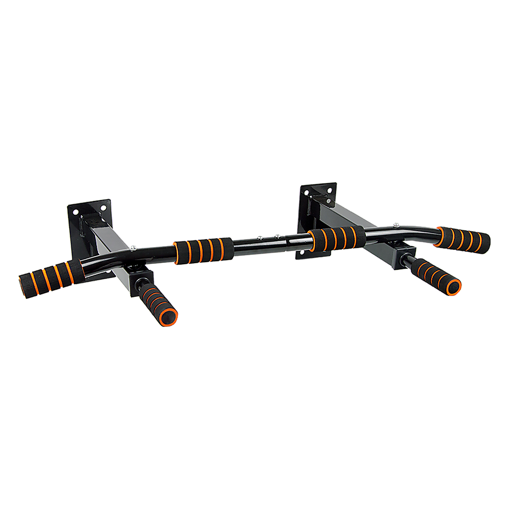 Black and orange pull-up bar on a white background