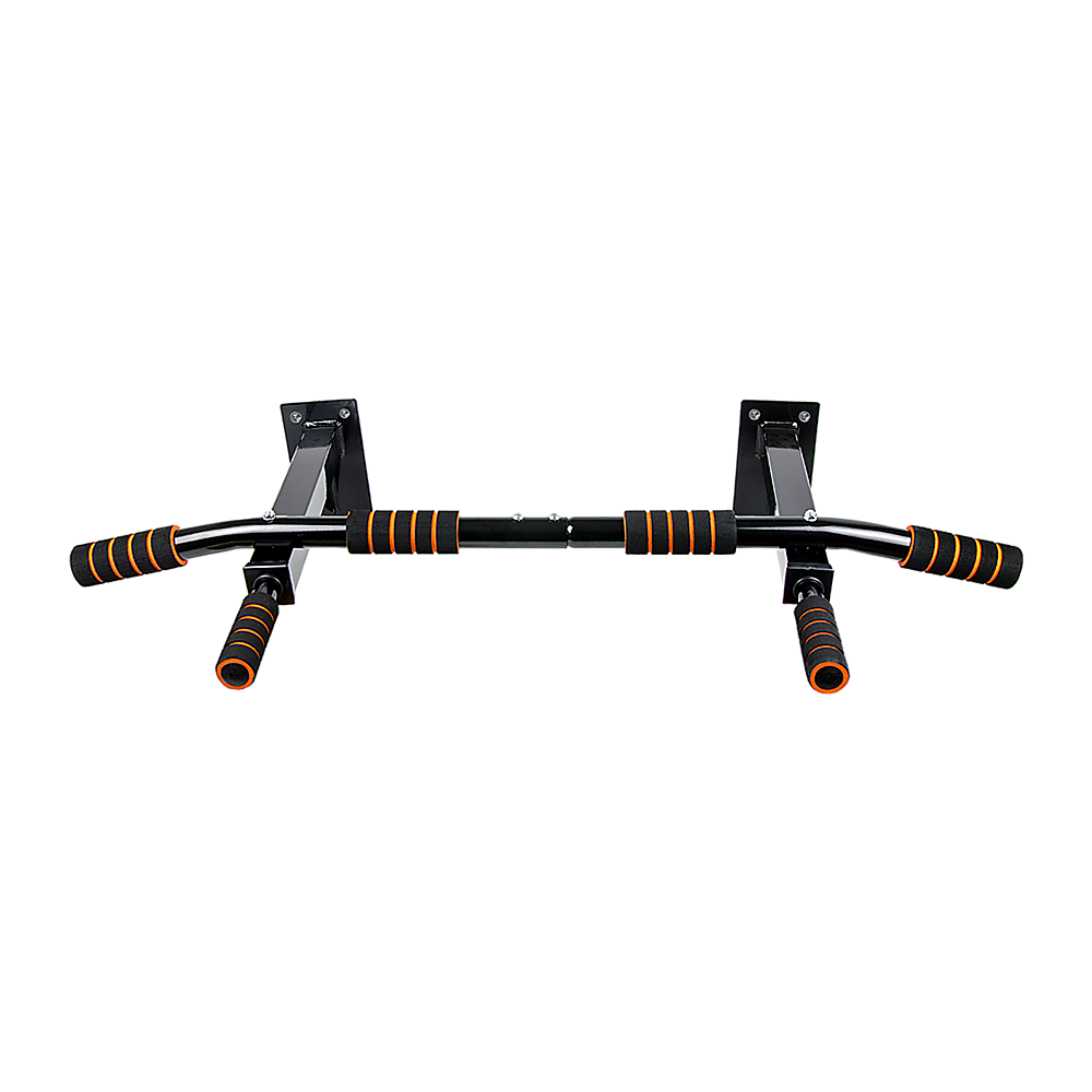 Black and orange pull-up bar on a white background