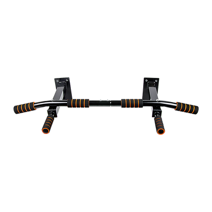 Black and orange pull-up bar on a white background