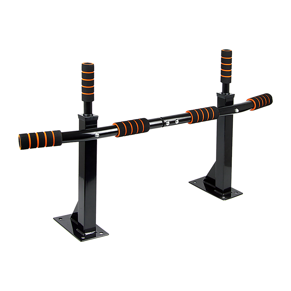 Black and orange pull-up bar on a white background