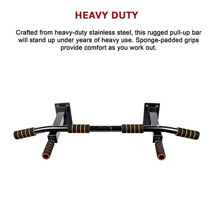 Heavy-duty pull-up bar with sponge-padded grips on a white background