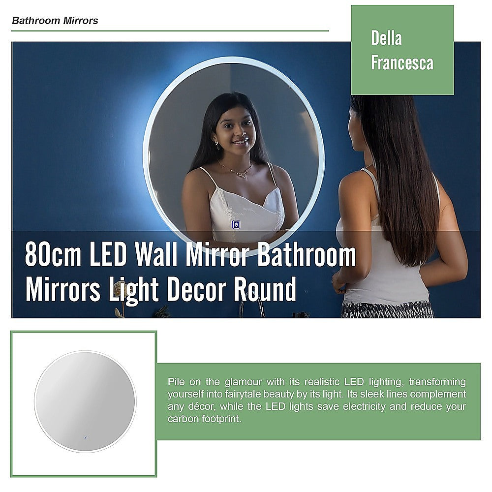 80cm LED Wall Mirror Bathroom Mirrors Light Decor Round