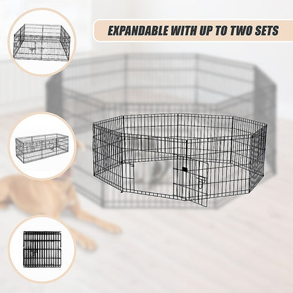24" 8 Panel Pet Dog Playpen Puppy Exercise Cage Enclosure Fence Play Pen