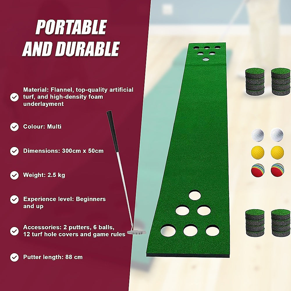 Golf Putting Matt with 2 Putters, 6 Balls