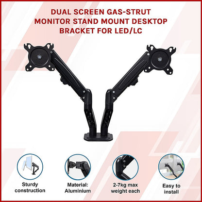 Dual Screen Gas-strut Monitor Stand Mount Desktop Bracket for LED/LC