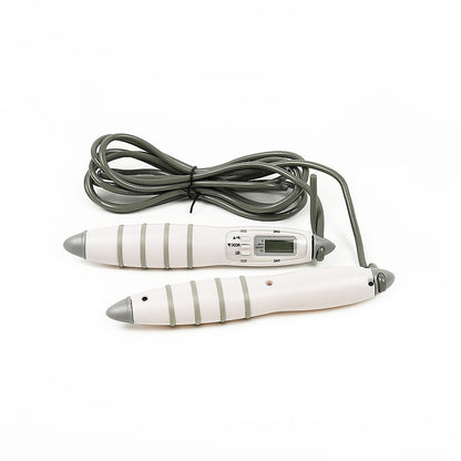 Digital jump rope with gray and white design on a white background