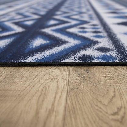 200x300cm Large Floor Blue Ethnic Rug – Modern Area Carpet for Bedroom, Living Room, Lounge or Home Décor Mat