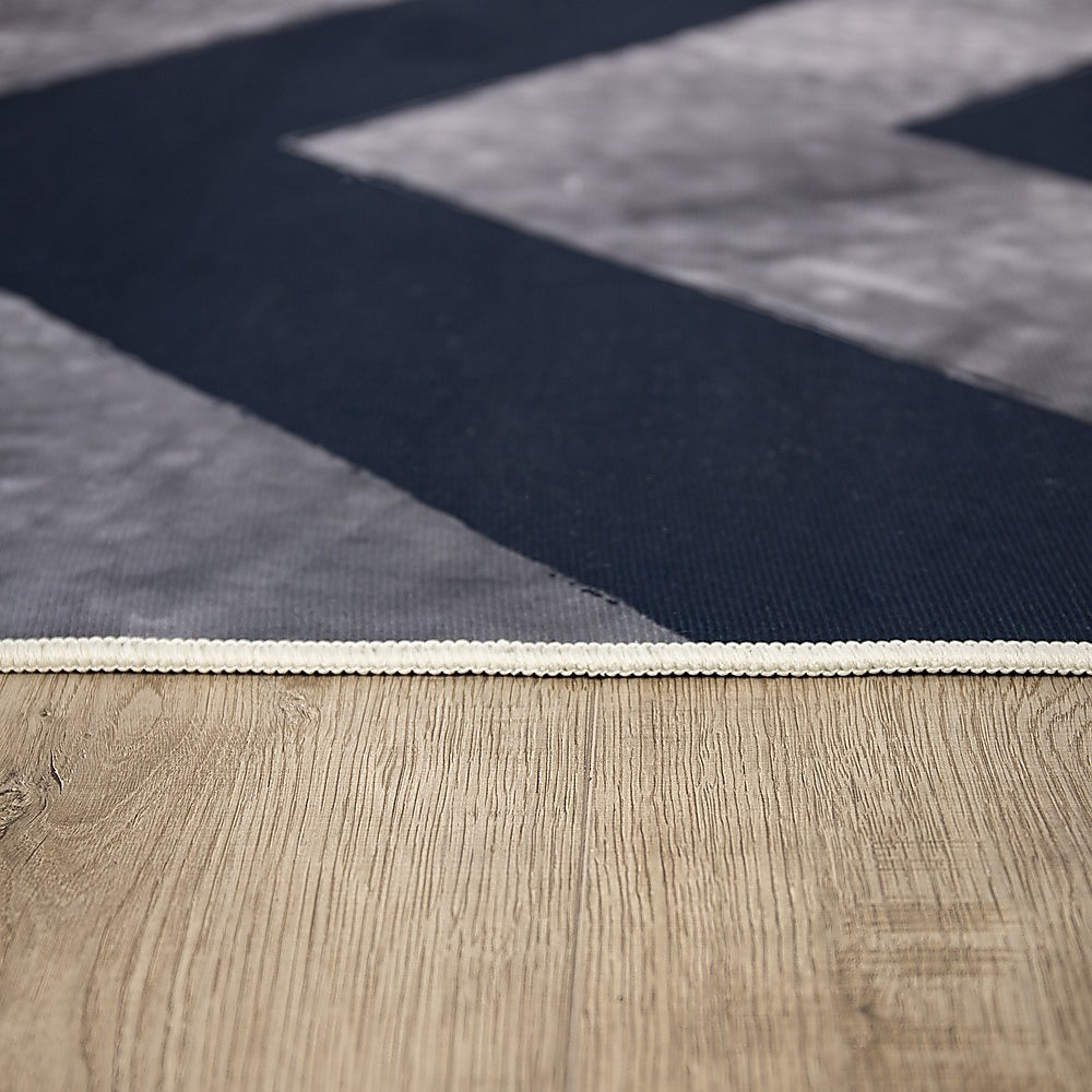 200x300cm Large Floor Blue Chevron Stripes Rug – Modern Area Carpet for Bedroom, Living Room, Lounge or Home Décor Mat