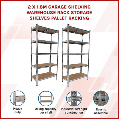 2 x 1.8M Garage Shelving Warehouse Rack Storage Shelves Pallet Racking