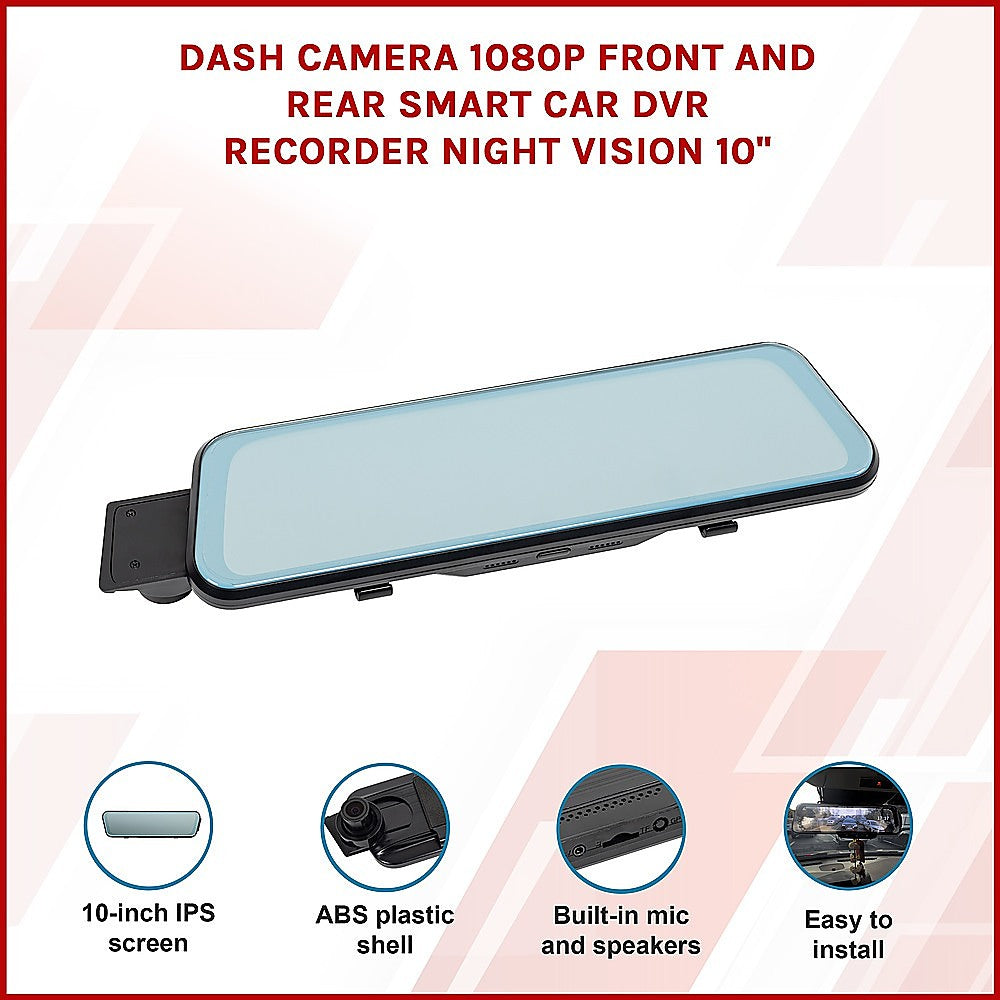 Dash Camera 1080P Front and Rear Smart Car DVR Recorder Night Vision 10"