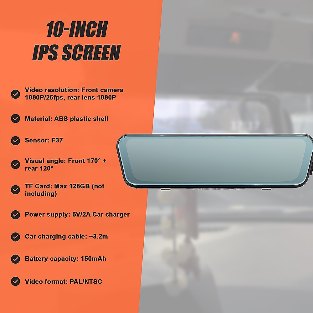 Dash Camera 1080P Front and Rear Smart Car DVR Recorder Night Vision 10"