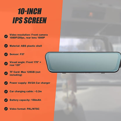 Dash Camera 1080P Front and Rear Smart Car DVR Recorder Night Vision 10"