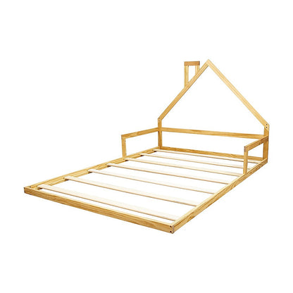 Pine Wood Floor Bed House Frame for Kids and Toddlers-Double