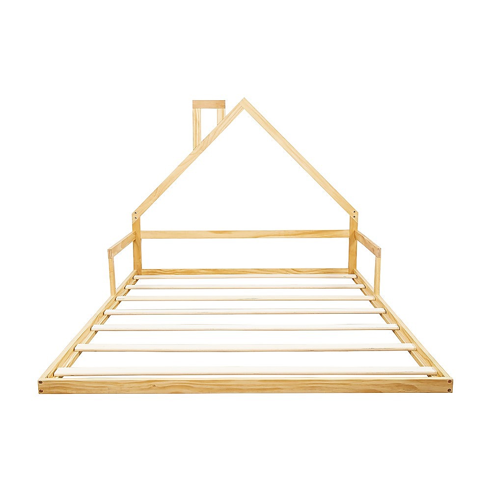 Pine Wood Floor Bed House Frame for Kids and Toddlers-Double
