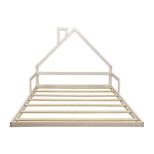 Pine Wood Floor Bed House Frame for Kids and Toddlers-Double