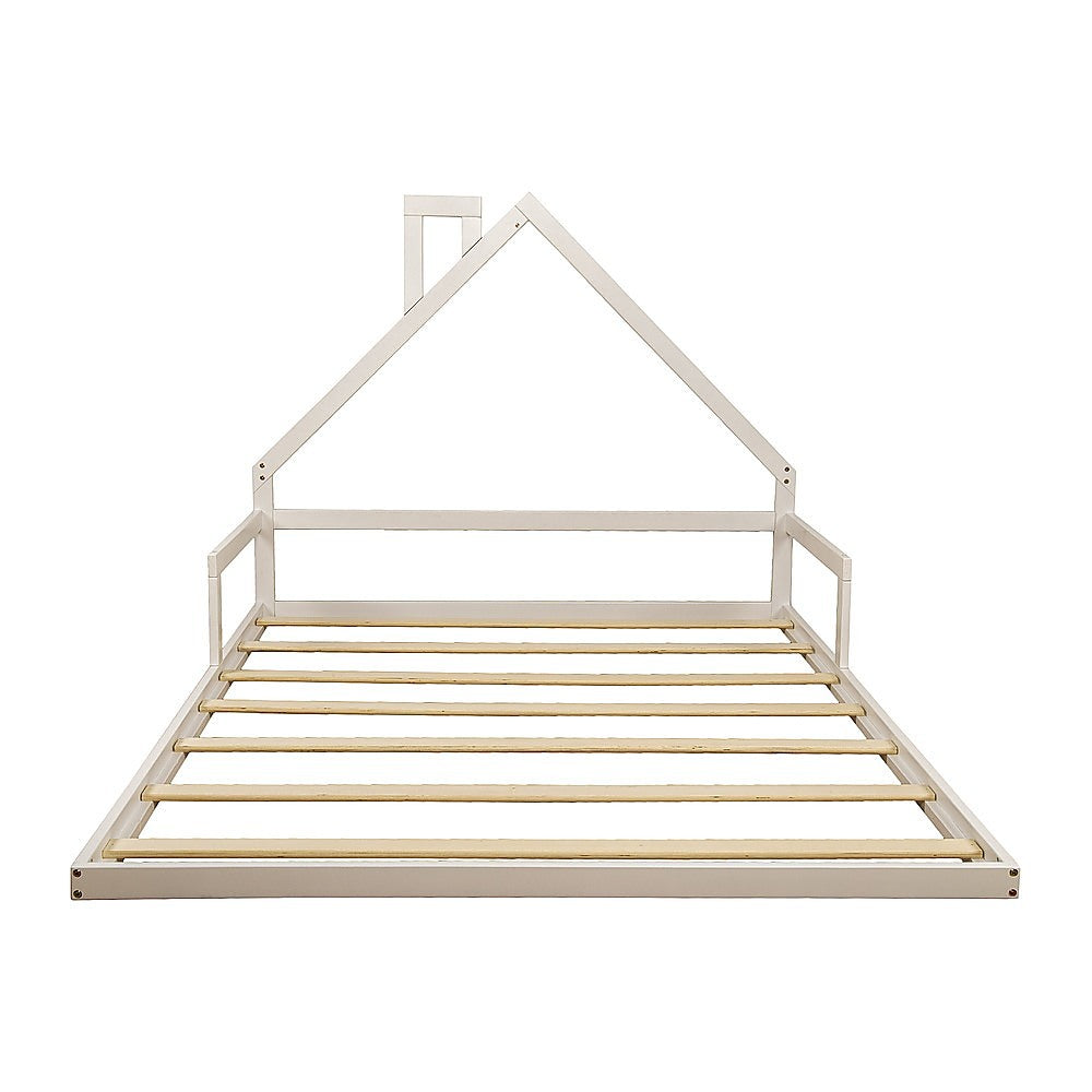 Pine Wood Floor Bed House Frame for Kids and Toddlers-Double