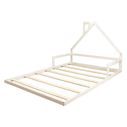 Pine Wood Floor Bed House Frame for Kids and Toddlers-Double