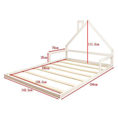 Pine Wood Floor Bed House Frame for Kids and Toddlers-Double