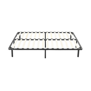 Black metal bed frame on a white background