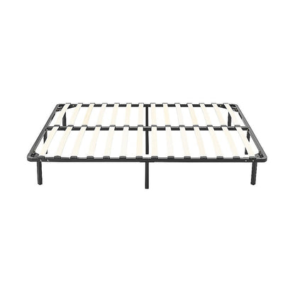 Black metal bed frame on a white background