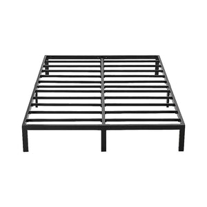 Black metal bed frame on a white background