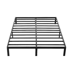 Black metal bed frame on a white background