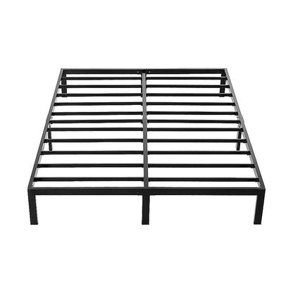 Black metal bed frame on a white background