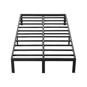 Black metal bed frame on a white background