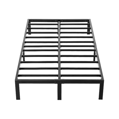 Black metal bed frame on a white background