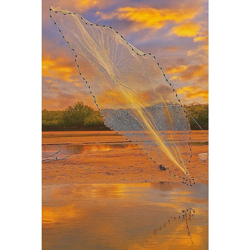 Quick Throw Fishing Net Mesh with Chain Weights & Drawstring