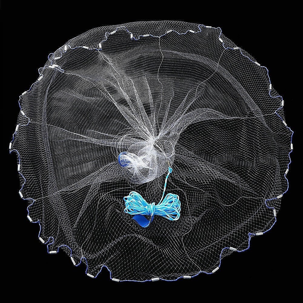 Quick Throw Fishing Net Mesh with Chain Weights & Drawstring