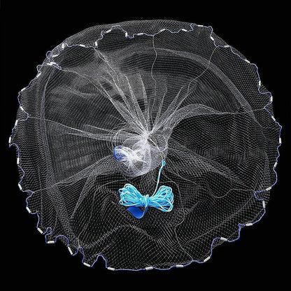 Quick Throw Fishing Net Mesh with Chain Weights & Drawstring