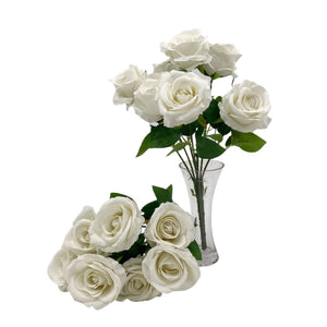 bulk 8 Artificial Rose Bouquet 7 Heads White 10x46cm