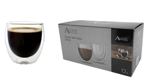 bulk 12 Double Wall Glass Coffee Mug 250ml