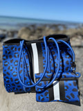 Cheeky X Neoprene Handbag Vegan Tote 2 Piece Set Stripe Blue Leopard