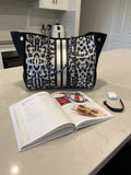 Cheeky X Neoprene Handbag Vegan Tote 2 Piece Set Stripe Black & White Leopard