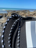 Cheeky X Neoprene Handbag Vegan Tote 2 Piece Set Stripe  Black & Grey