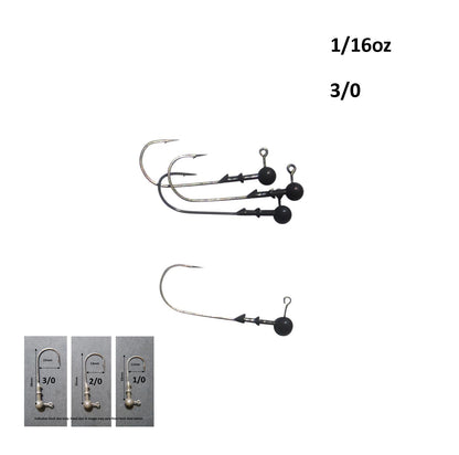 Vike 1/16 oz Round Jig Head with a Size 3/0 Hook Tungsten, 4 pack
