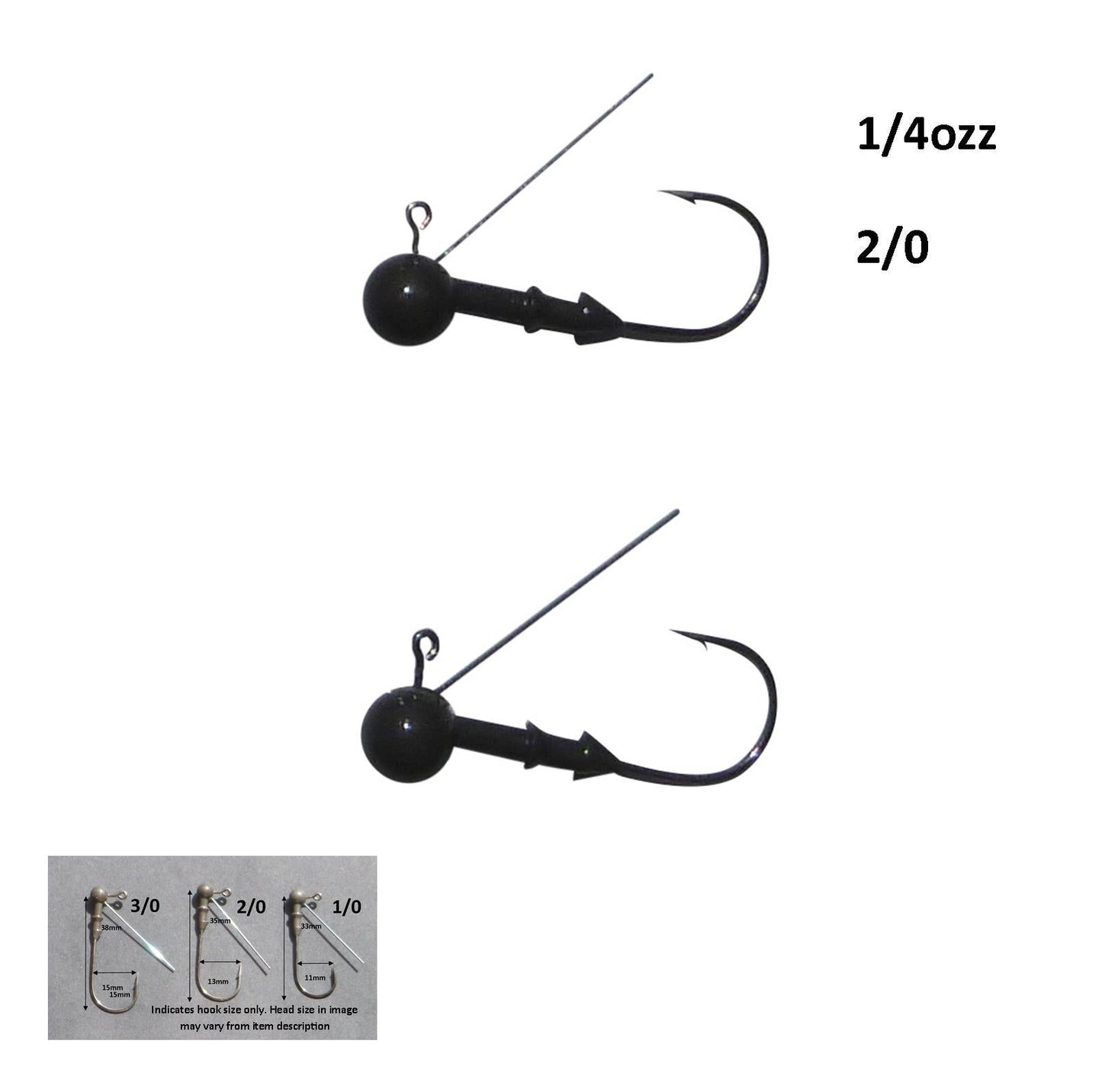 Vike 1/4 oz Weedless Round Jig Head with a Size 2/0 Hook Tungsten, 2 pack