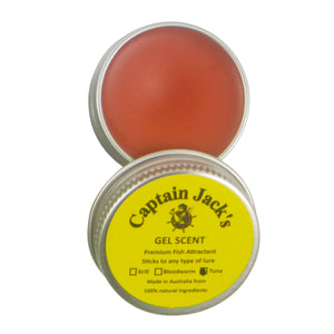 Captain Jack's gel scent container with a yellow label on a white background