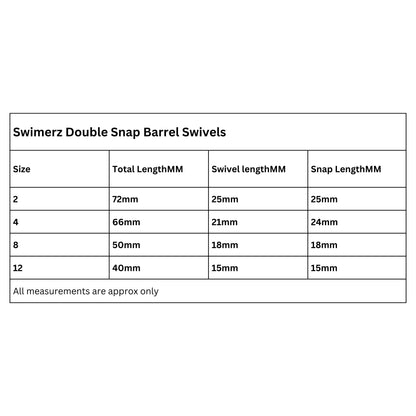 Swimerz Double Snap Barrel Swivels, Size 8, 15 pack