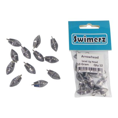 Swimerz 10gm Arrowhead Jig Head, 3/8oz, Lead, Qty 12