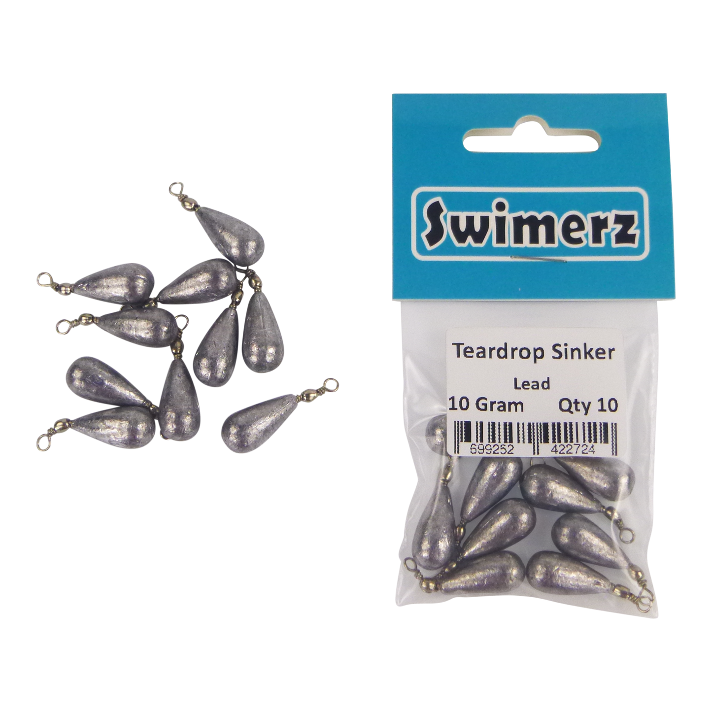 Swimerz 10gm Teardrop Sinker, Lead, 10 pack