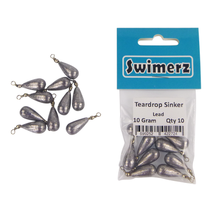 Swimerz 10gm Teardrop Sinker, Lead, 10 pack