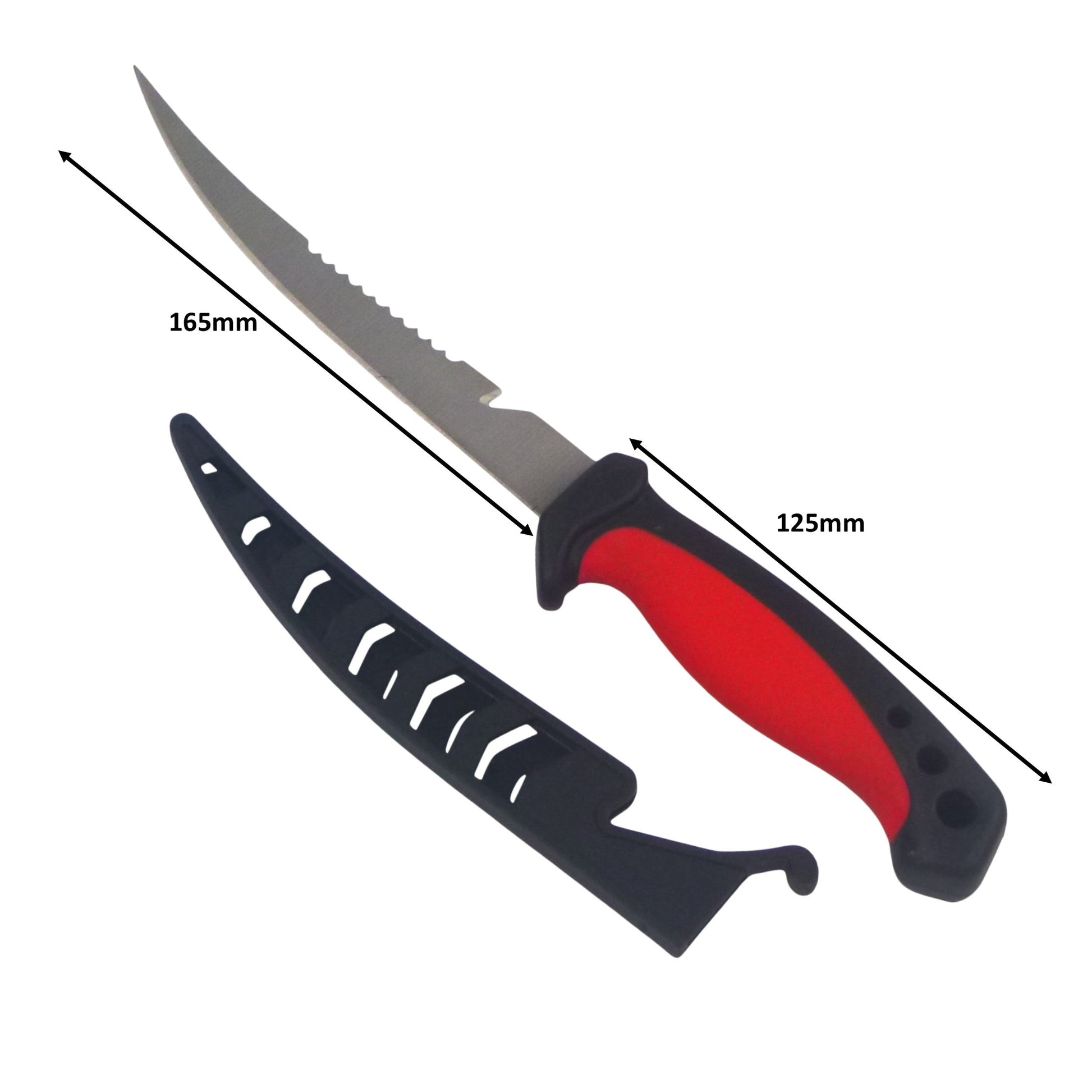Fish Filleting Knife with measurements on a white background