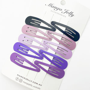 MANGO JELLY Everyday Snap Hair Clips (5cm) - Purple - Six Pack