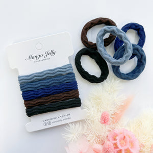 MANGO JELLY Metal Free Textured Hair ties 4cm (Thick) - Blue-Twin Pack