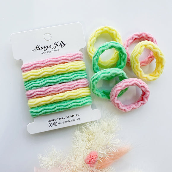 MANGO JELLY Metal Free Textured Hair ties 4cm (Thick) - Pastel-Twin Pack